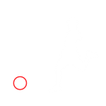 an outline logo of a boy kicking a ball
